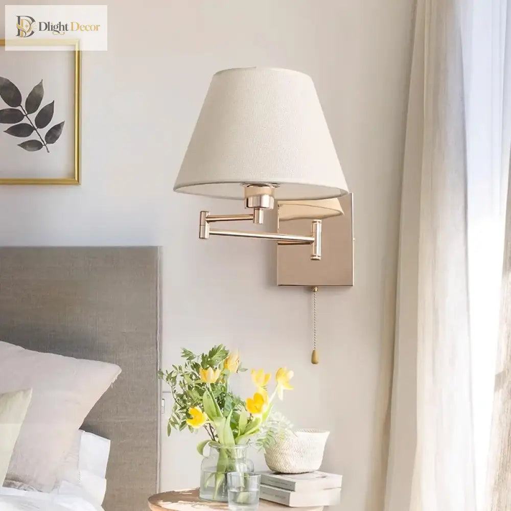 Nordic Adjustable Long Arm Folding Fabric Wall Lamp - Stylish Bedroom Bedside Light For Office