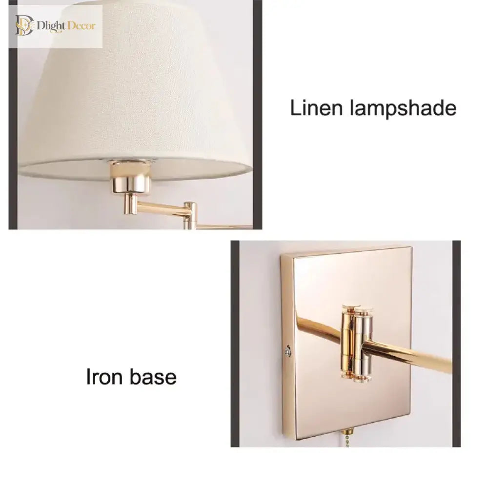 Nordic Adjustable Long Arm Folding Fabric Wall Lamp - Stylish Bedroom Bedside Light For Office