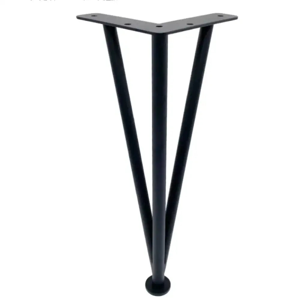 Black triangular table leg with flat mounting plate and smooth tapered stainless legs