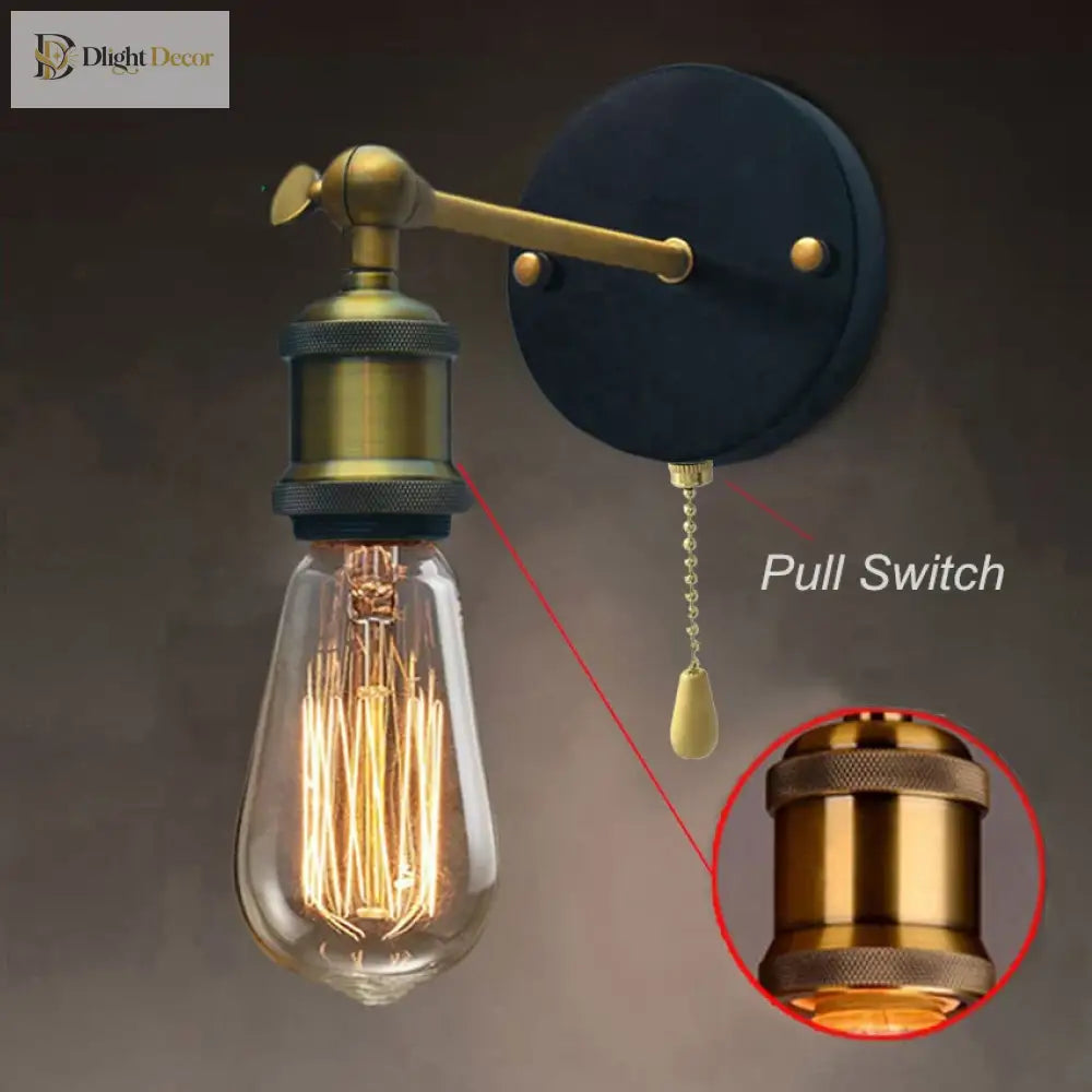 Adjustable Industrial Metal Wall Lamp - Vintage Lighting With Pull Chain Switch Wall Lamp
