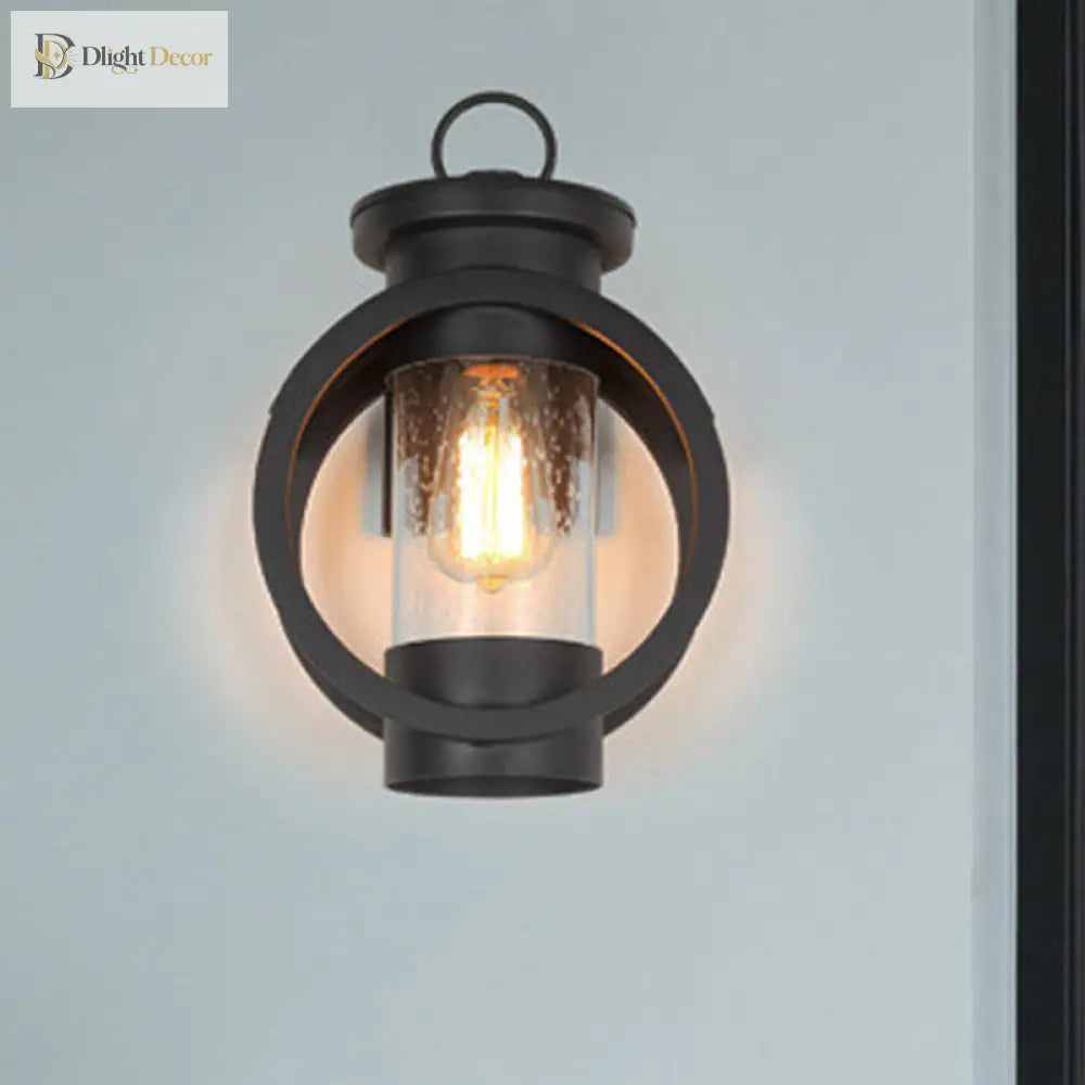 Industrial Elegance - Adjustable Black Sconce With Seedy Glass Shade