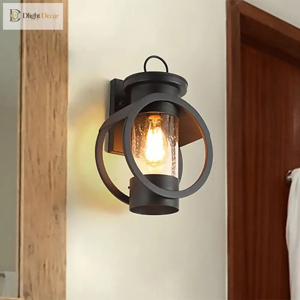 Industrial Elegance - Adjustable Black Sconce With Seedy Glass Shade