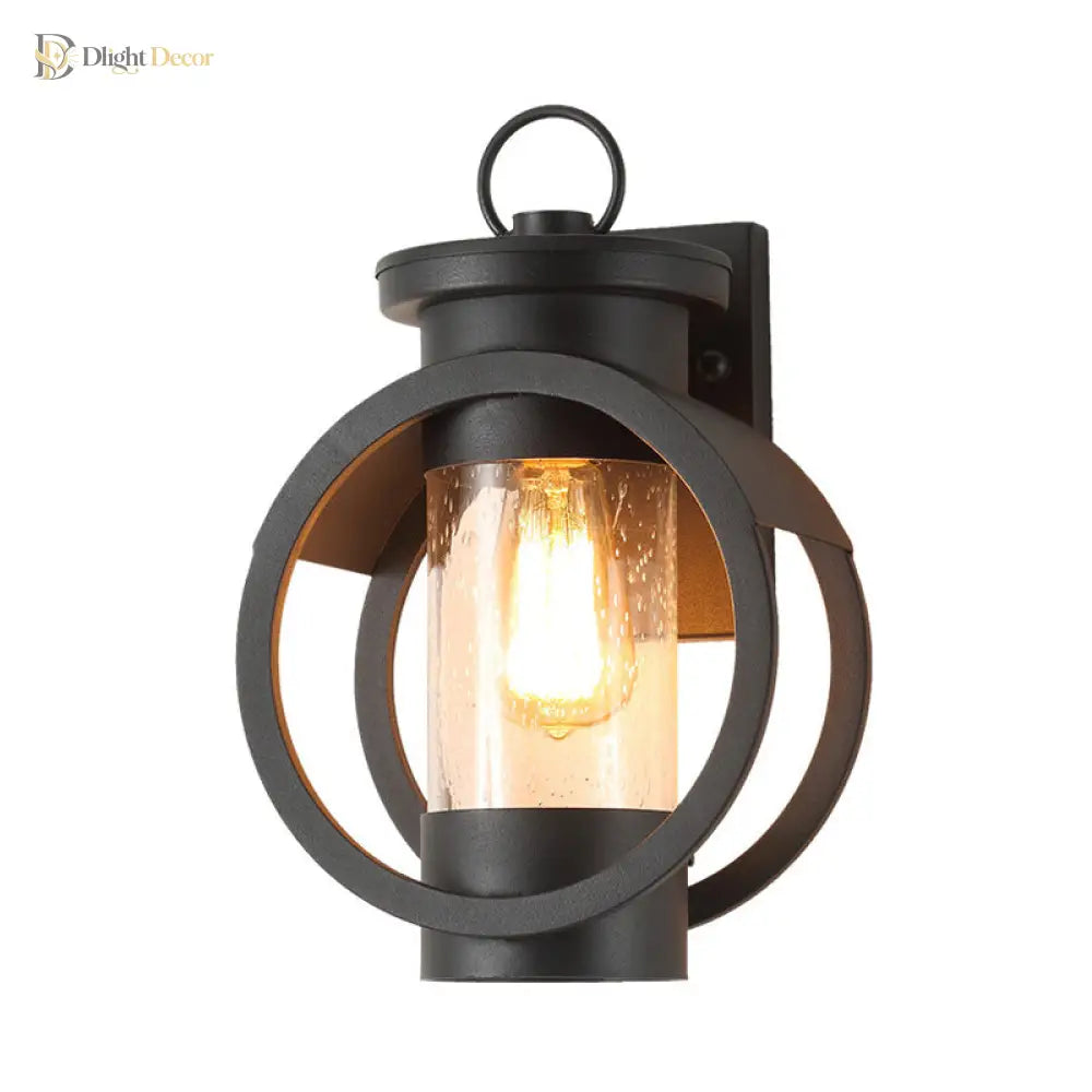 Industrial Elegance - Adjustable Black Sconce With Seedy Glass Shade