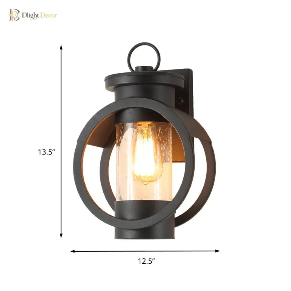 Industrial Elegance - Adjustable Black Sconce With Seedy Glass Shade