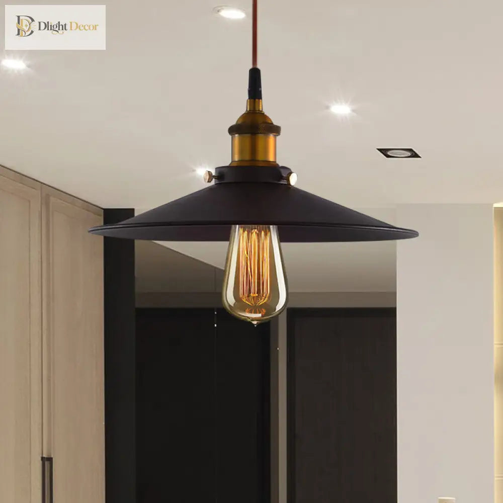 Andrea Metal Pendant Light With Pulley - Black Flare Design For Living Room