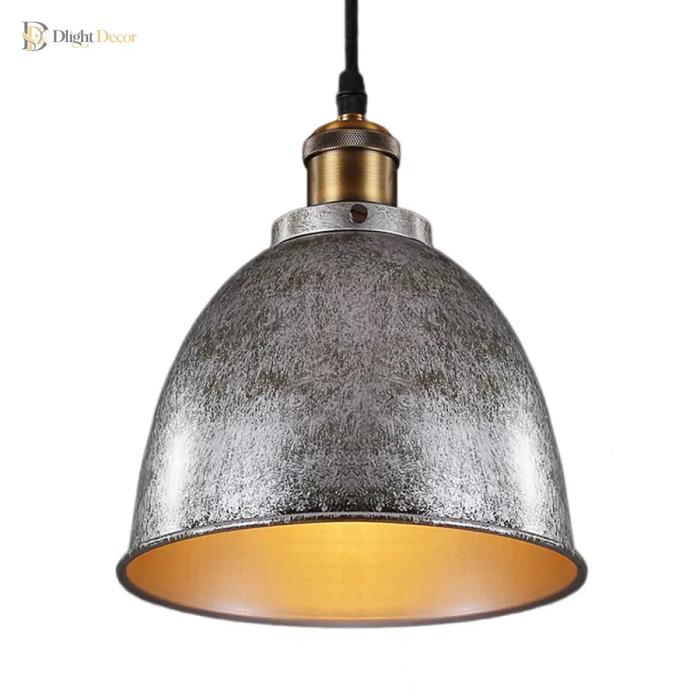Antique Style Dome Pendant Lamp 1 Light Wrought Iron Hanging Fixture With Cord In Black/Rust