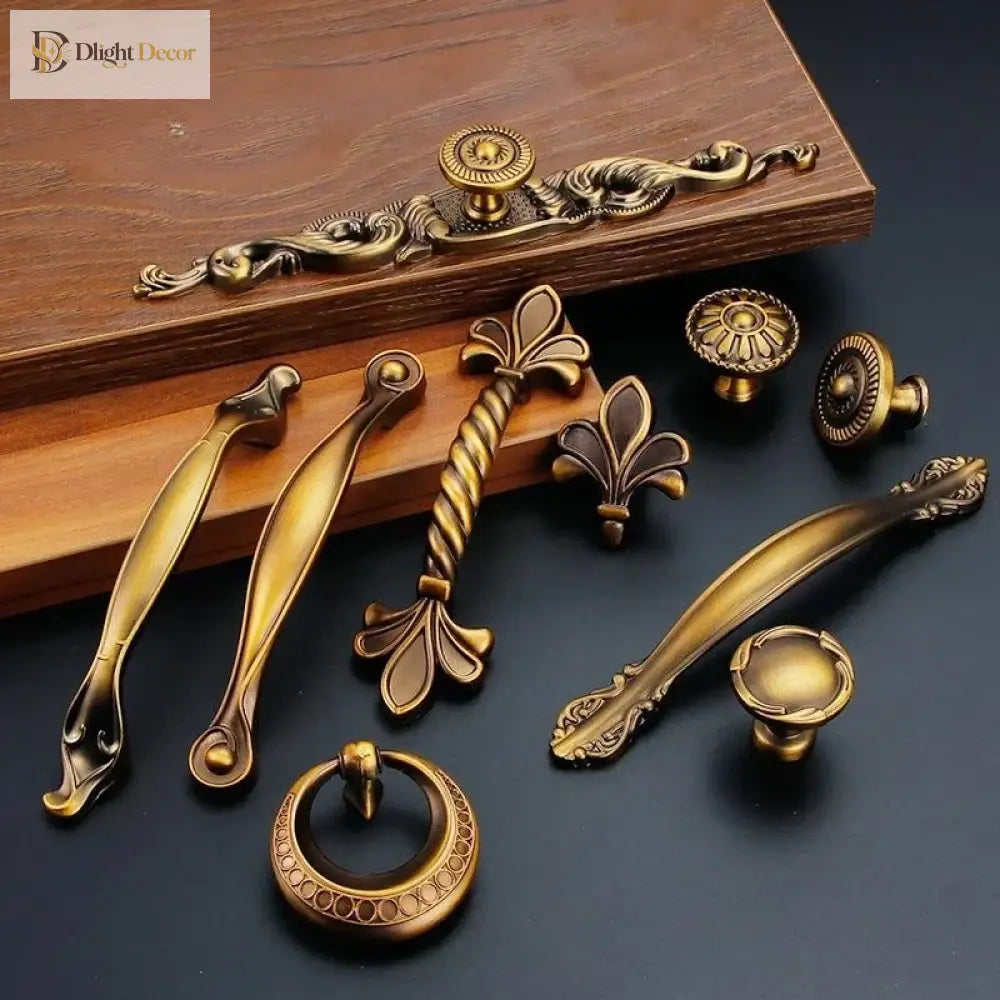 Antique Yellow Bronze Cabinet Handles - Brushed Vintage Drawer Pulls for Kitchen and Wardrobe Doors Handles