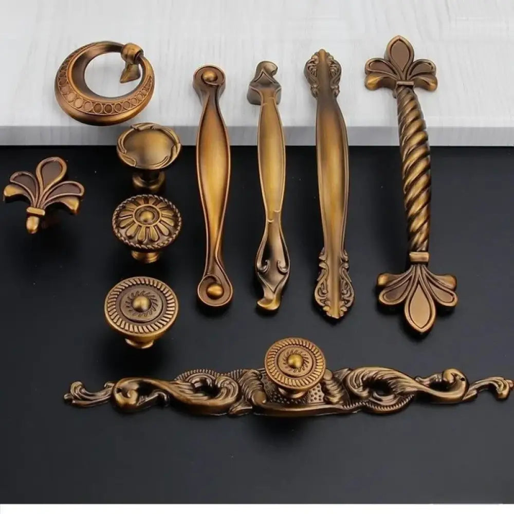 Antique Yellow Bronze Cabinet Handles - Brushed Vintage Drawer Pulls for Kitchen and Wardrobe Doors Handles