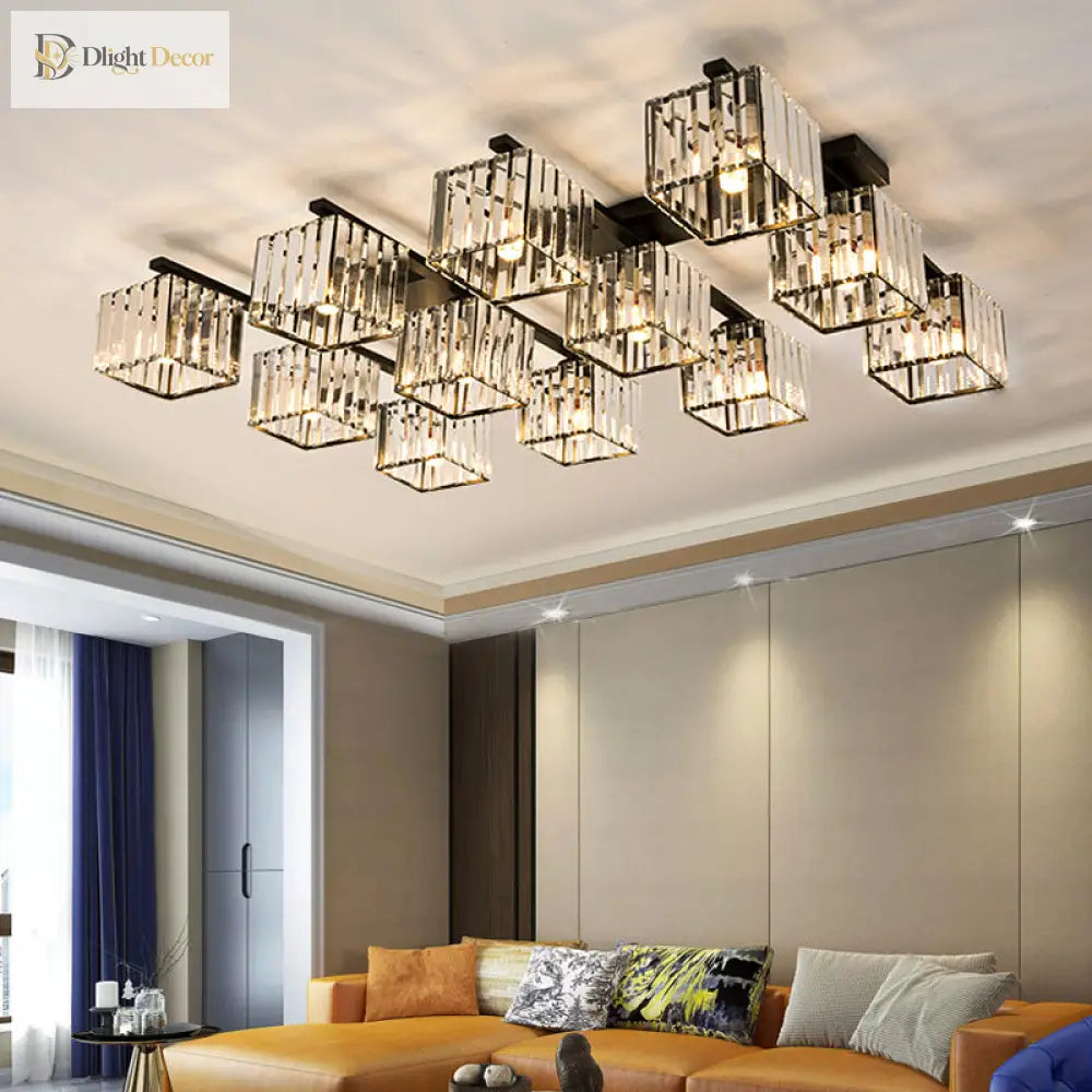 Anya’s Modern Crystal Chandelier - Square Design Ceiling Light