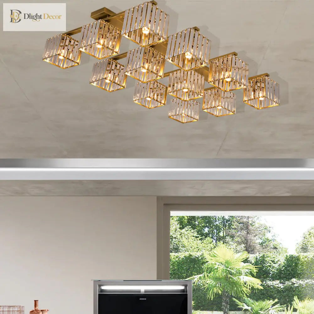Anya’s Modern Crystal Chandelier - Square Design Ceiling Light