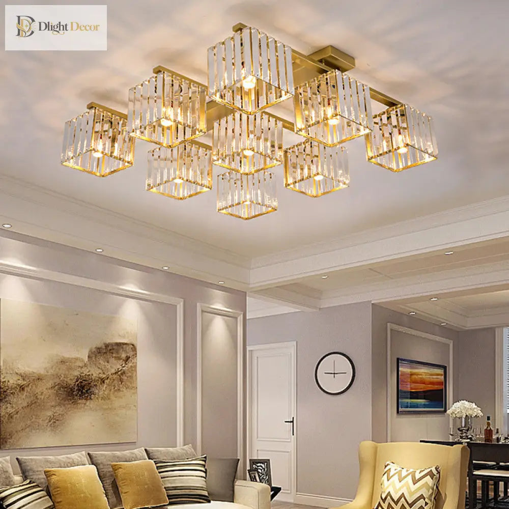 Anya’s Modern Crystal Chandelier - Square Design Ceiling Light