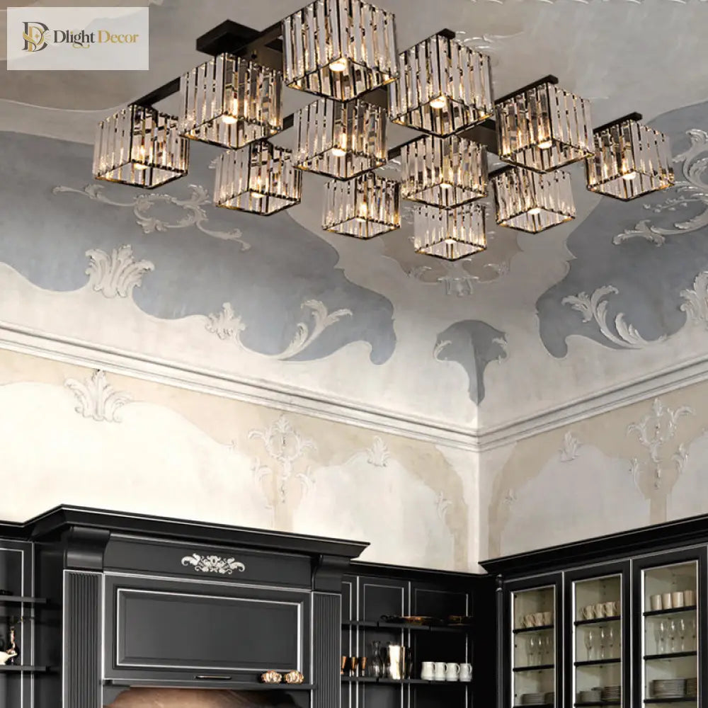 Anya’s Modern Crystal Chandelier - Square Design Ceiling Light