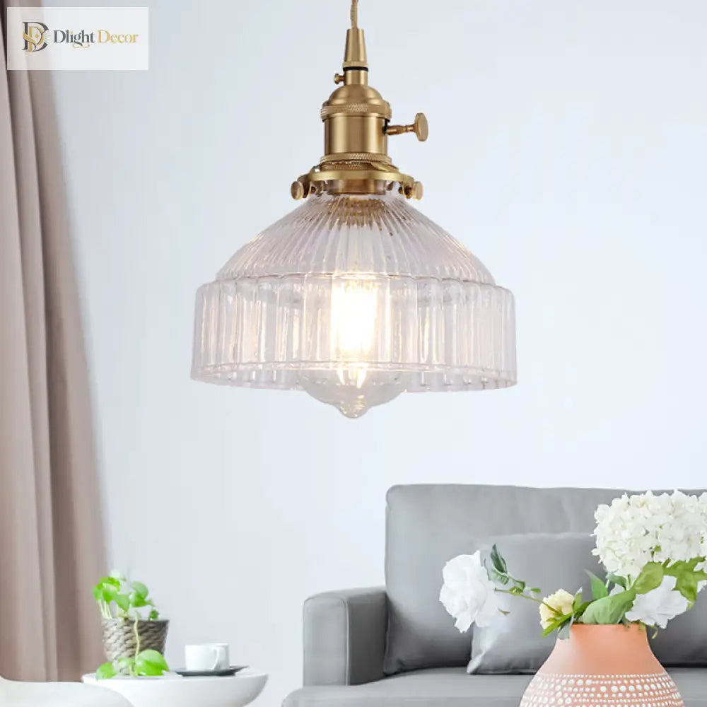 Ariana - Modern Industrial Pendant Light With Clear Glass Bowl (1 - Light Brass) Lighting