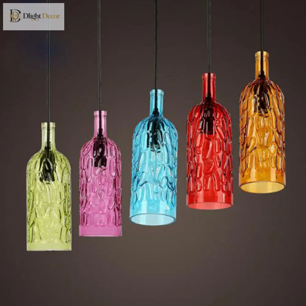 Art Deco Wine Bottle Hanging Lamp With Wavy Glass For Restaurant And Bar - Vintage 1 - Light Down