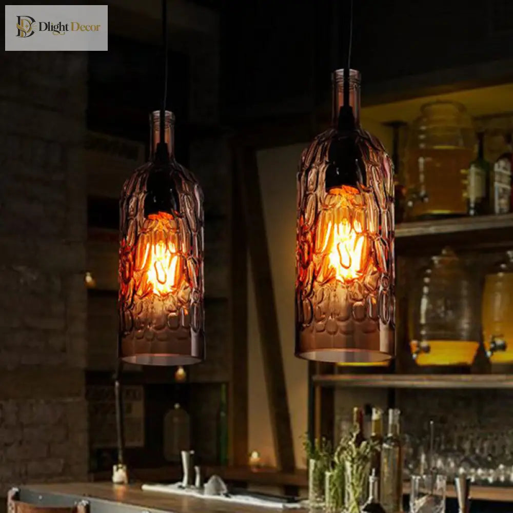 Art Deco Wine Bottle Hanging Lamp With Wavy Glass For Restaurant And Bar - Vintage 1 - Light Down