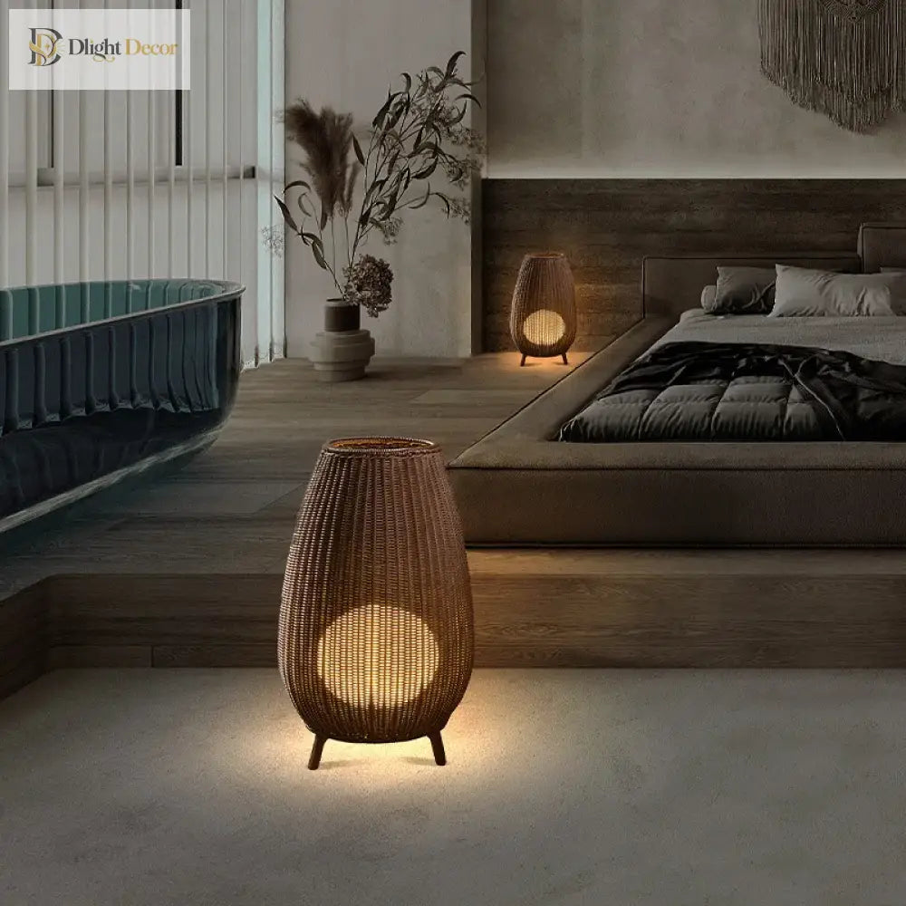 Asian Natural Rattan Floor Lamp - Versatile Indoor And Outdoor Lighting For Living Spaces Floor Lamp