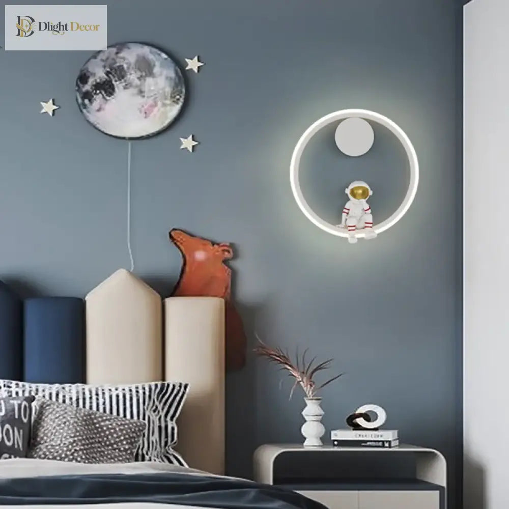 Astronaut Ring Wall Lamp, the little spaceman sitting in a halo of golden light 🚀🌕✨ - wall Lamp