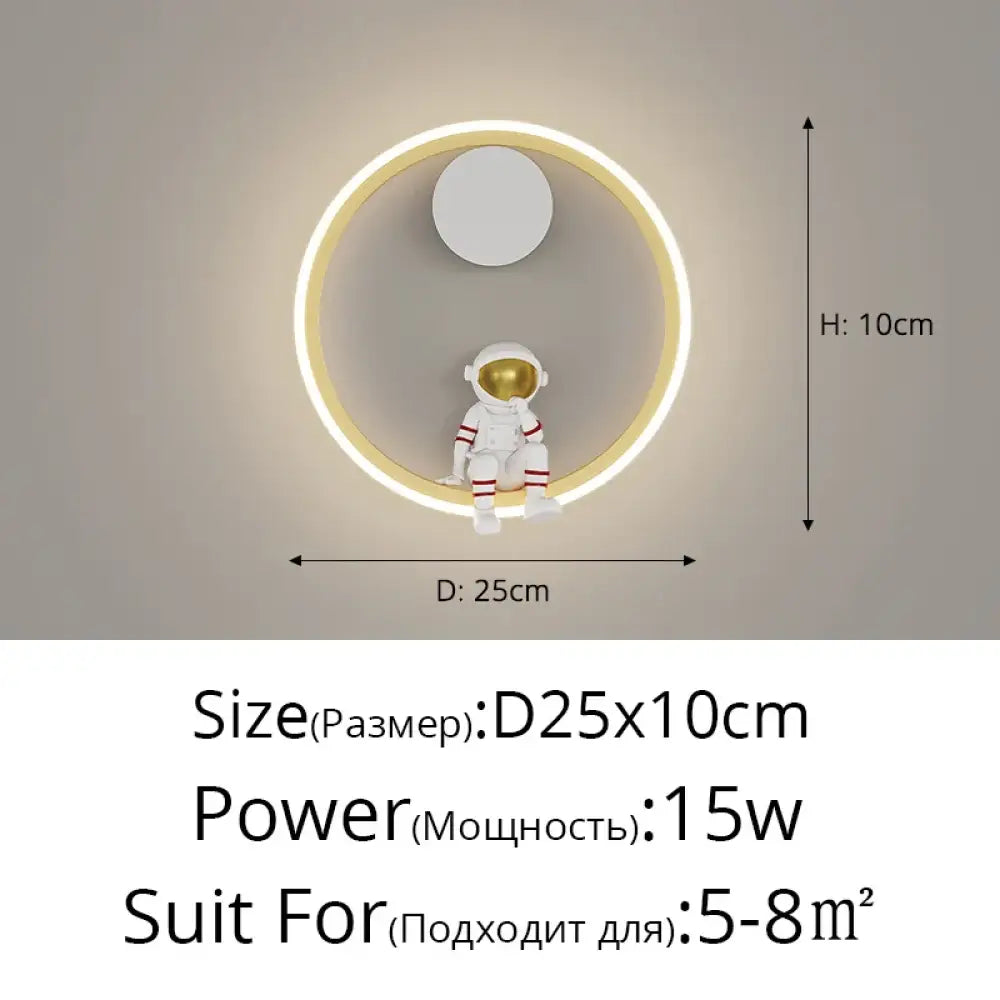 Astronaut Ring Wall Lamp, the little spaceman sitting in a halo of golden light 🚀🌕✨ - Gold 25cm / cool light no remote