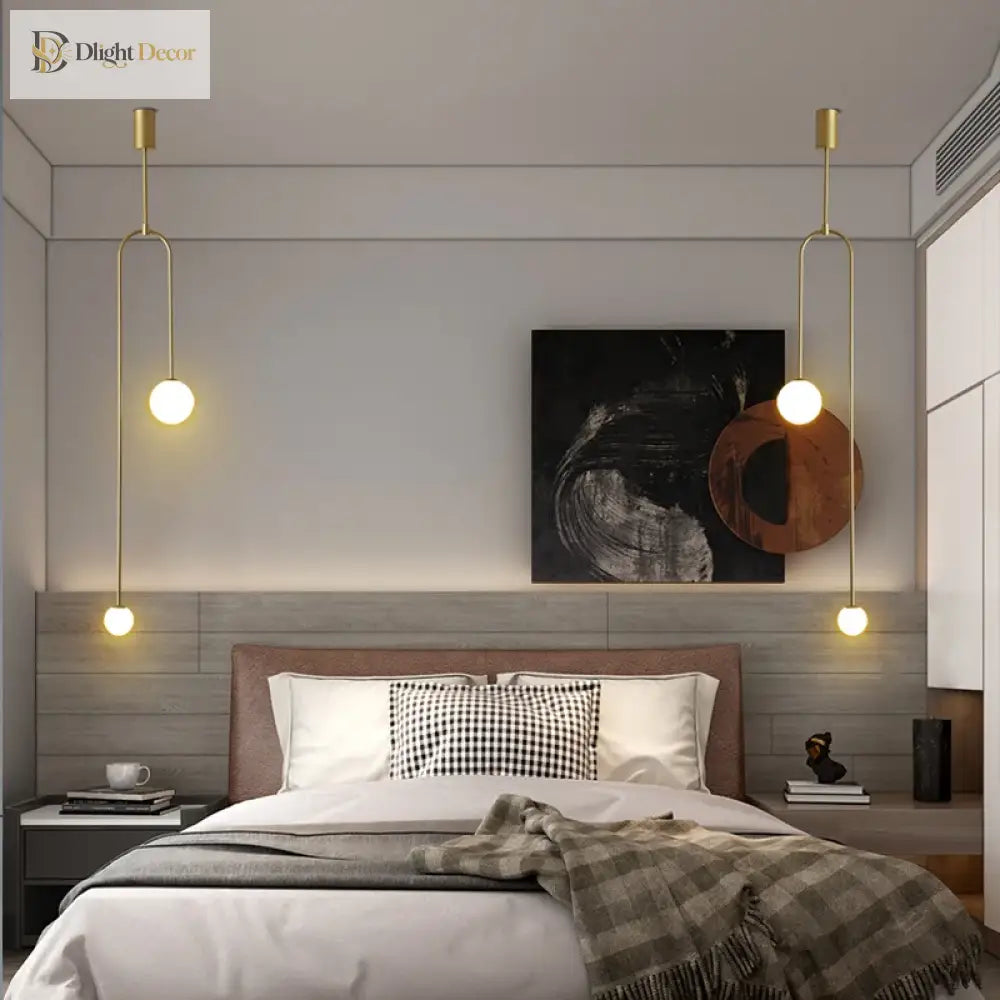 Modern Glass Ball Pendant Light - Led Bedside Hanging Lighting For Nordic Golden Luxury Decor In