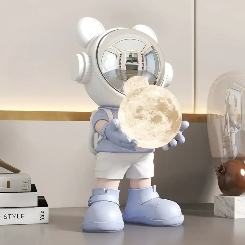 Bear Astronaut Moon Lamp, the boldest most huggable thing your shelf has ever seen 🐻🚀🌕 - Light Blue / 14X17X27cm