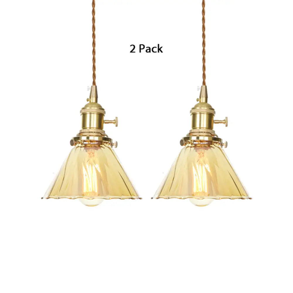 Beth’s Amber Ruffle Glass Pendant - Retro Kitchen Light / 2 Lights