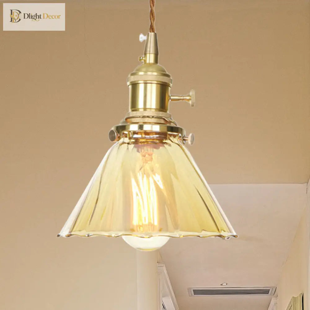 Beth’s Amber Ruffle Glass Pendant - Retro Kitchen Light Lights