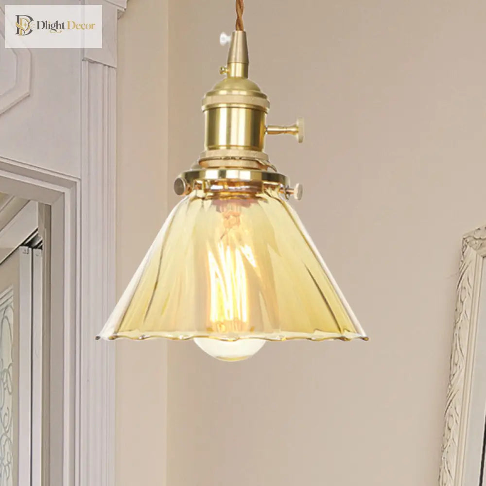 Beth’s Amber Ruffle Glass Pendant - Retro Kitchen Light Lights