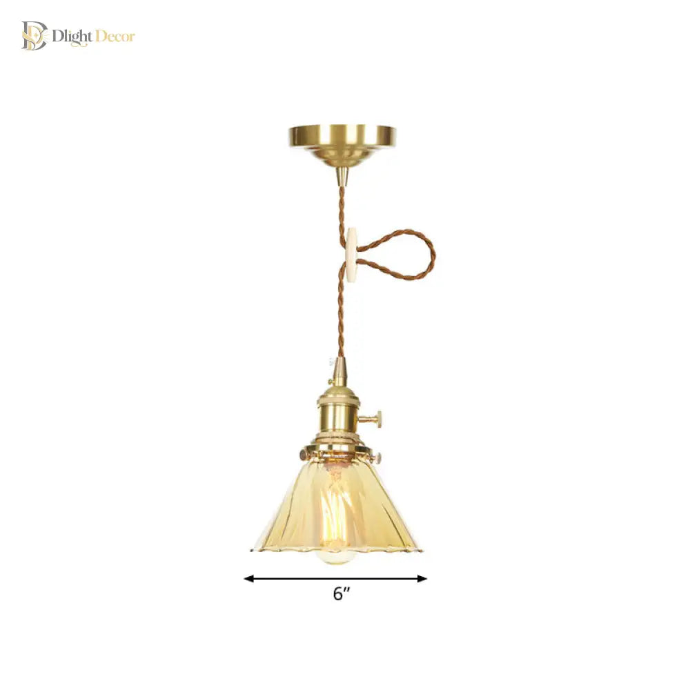 Beth’s Amber Ruffle Glass Pendant - Retro Kitchen Light Lights