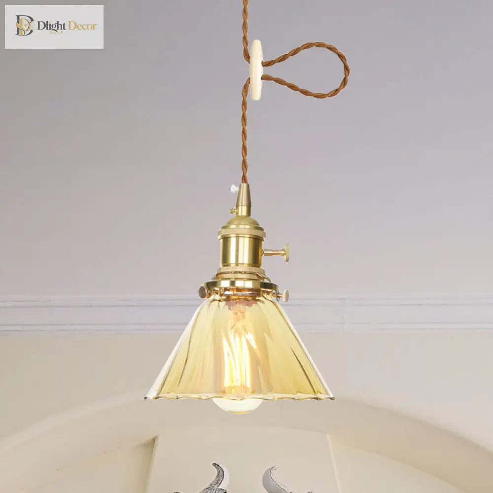 Beth’s Amber Ruffle Glass Pendant - Retro Kitchen Light Lights