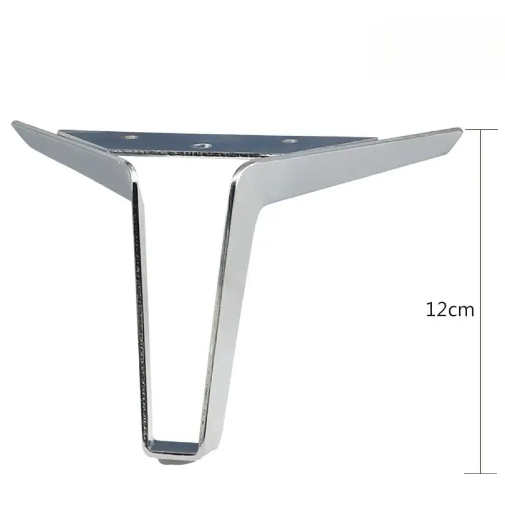 Silvery metal furniture leg, 12cm height; wide top plate with bolt holes