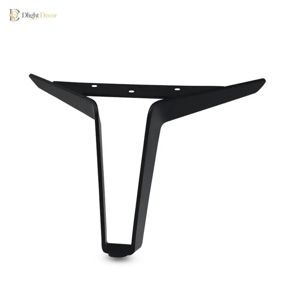 Black metal furniture leg with wide angled top plate and tapered support frame