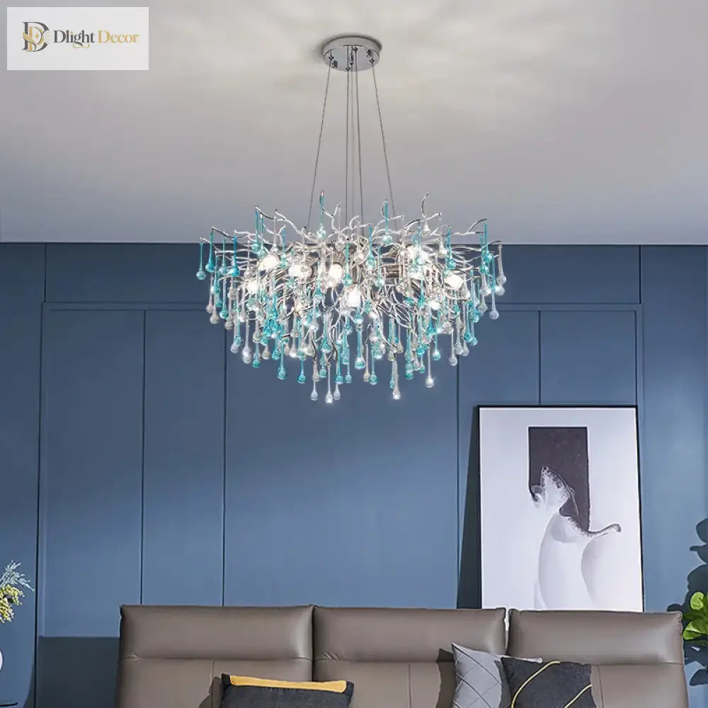 Blue Water-Drop Crystal Chandelier – product view 2