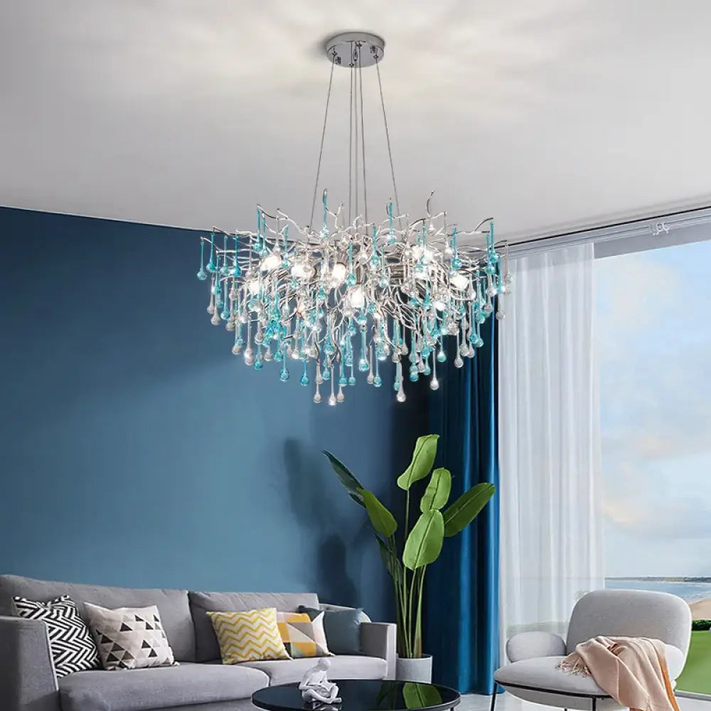 Blue Water-Drop Crystal Chandelier – product view 1