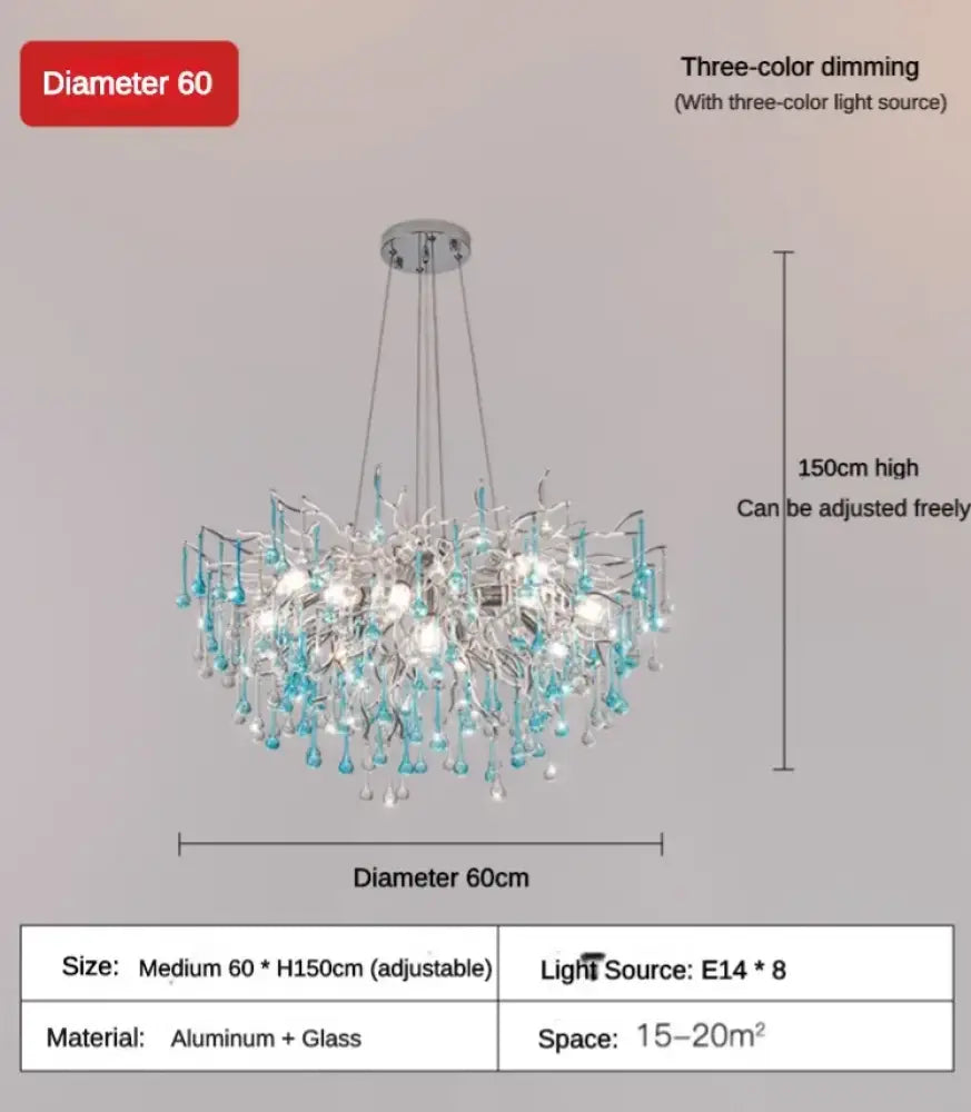 Blue Water-Drop Crystal Chandelier – product view 5