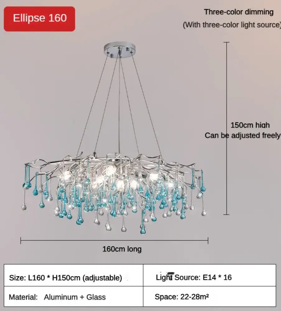 Blue Water-Drop Crystal Chandelier – configuration option 11
