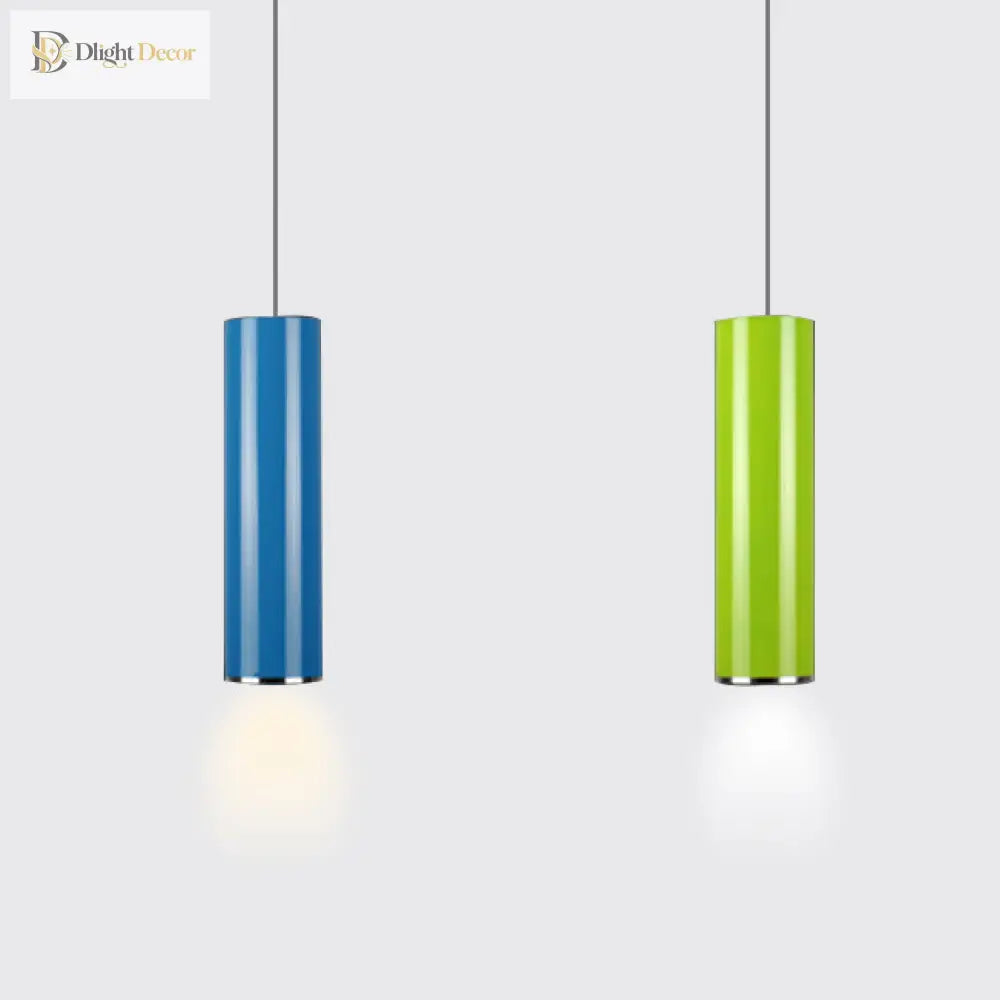 Olivia’s Modern Cylinder Pendant - Adjustable Hanging Light In Blue Or Green