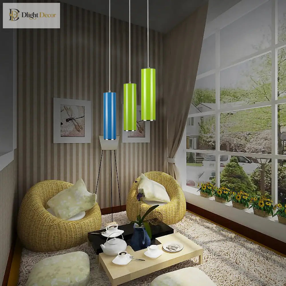 Olivia’s Modern Cylinder Pendant - Adjustable Hanging Light In Blue Or Green