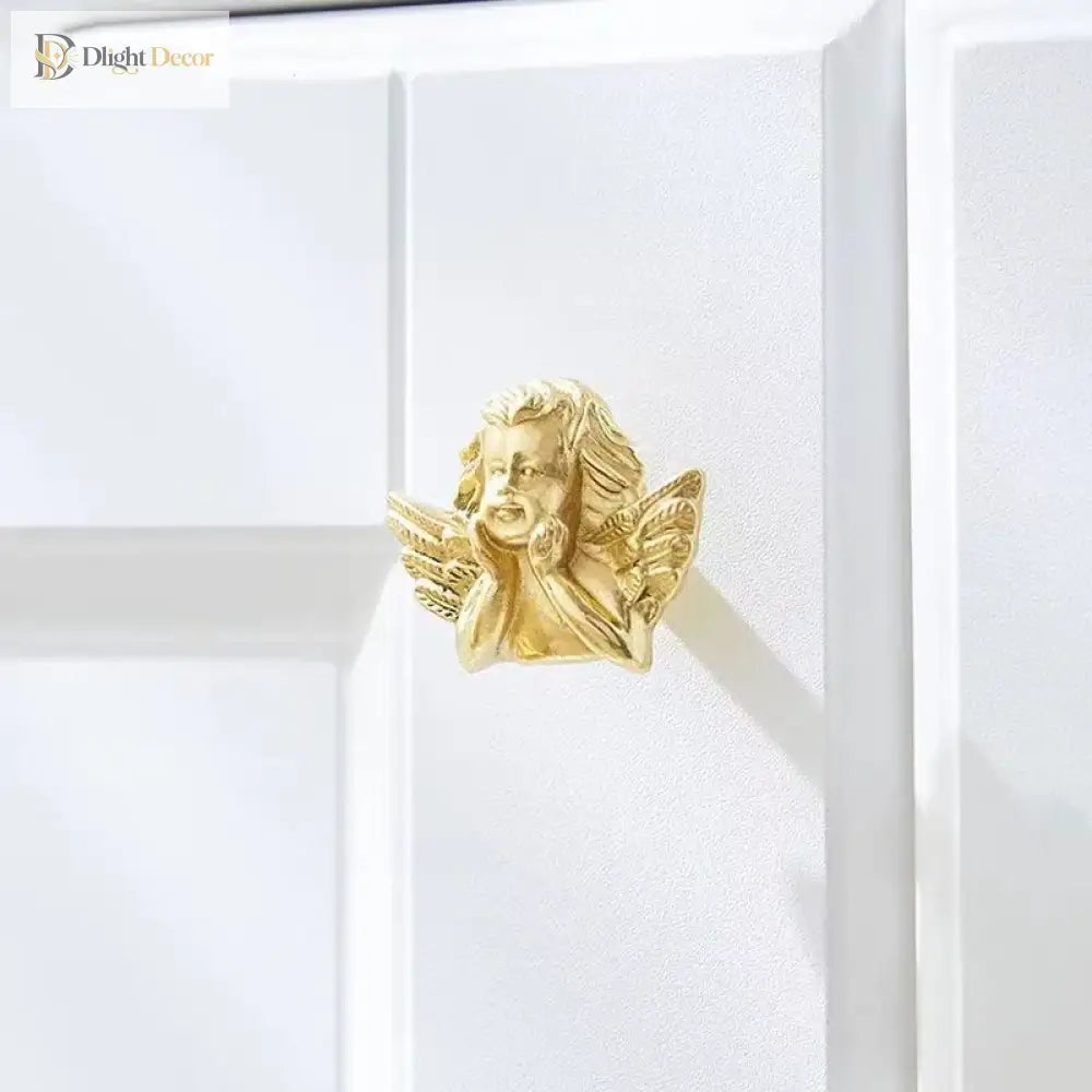 Brass European Angel Cabinet Handles - Vintage Gold Knobs for Wardrobes Dressers and Drawers Knobs