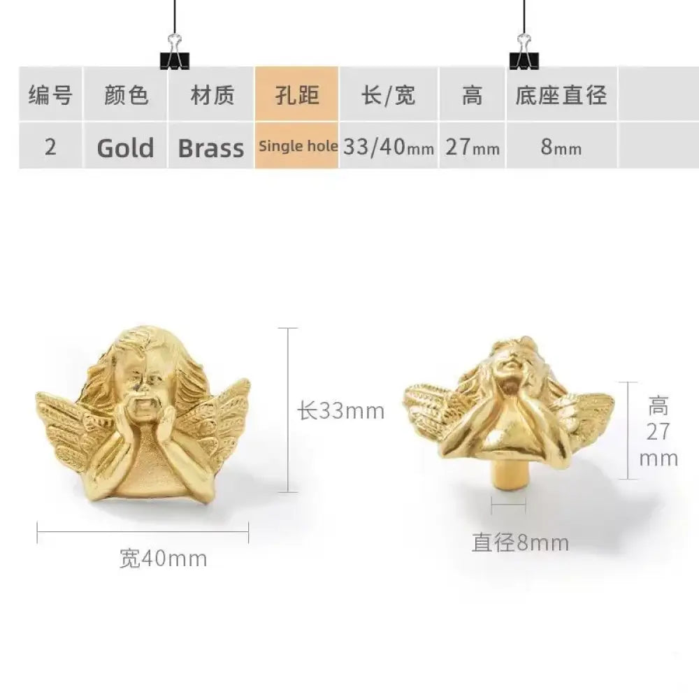 Brass European Angel Cabinet Handles - Vintage Gold Knobs for Wardrobes Dressers and Drawers Angle-2 Knobs