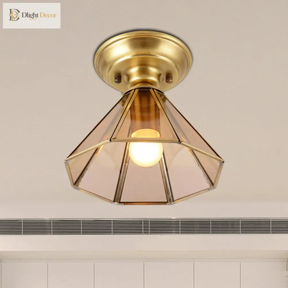 Élise Beveled Glass Flush Mount Ceiling Light With Colonial Brass Cone Design
