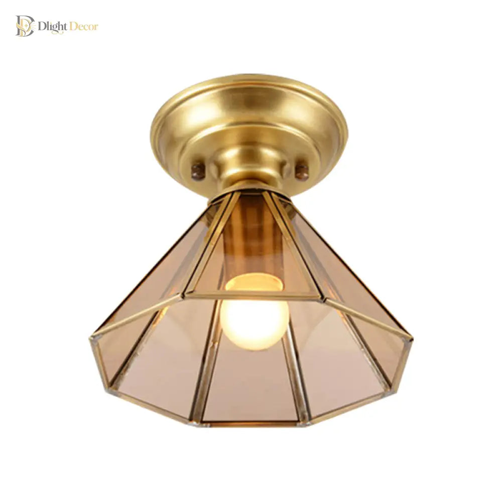 Élise Beveled Glass Flush Mount Ceiling Light With Colonial Brass Cone Design