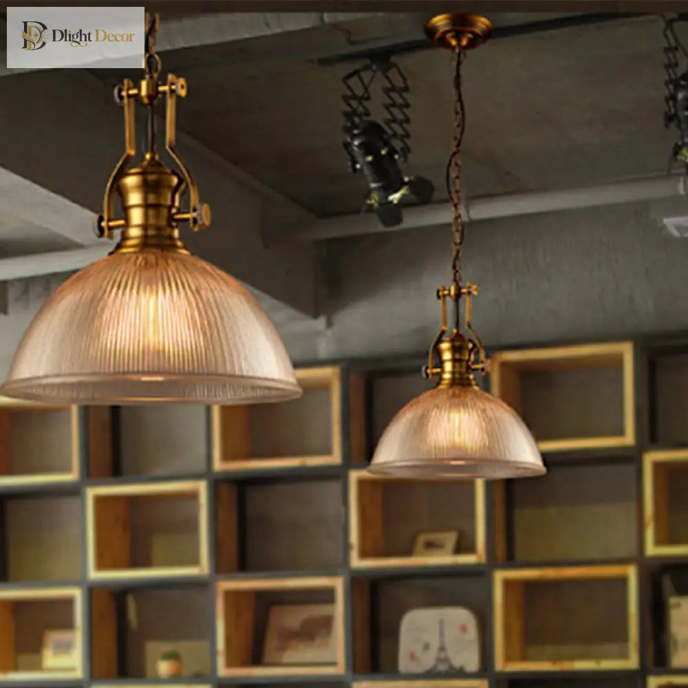 Brass Ribbed Glass Bowl Pendant Light – configuration option 11