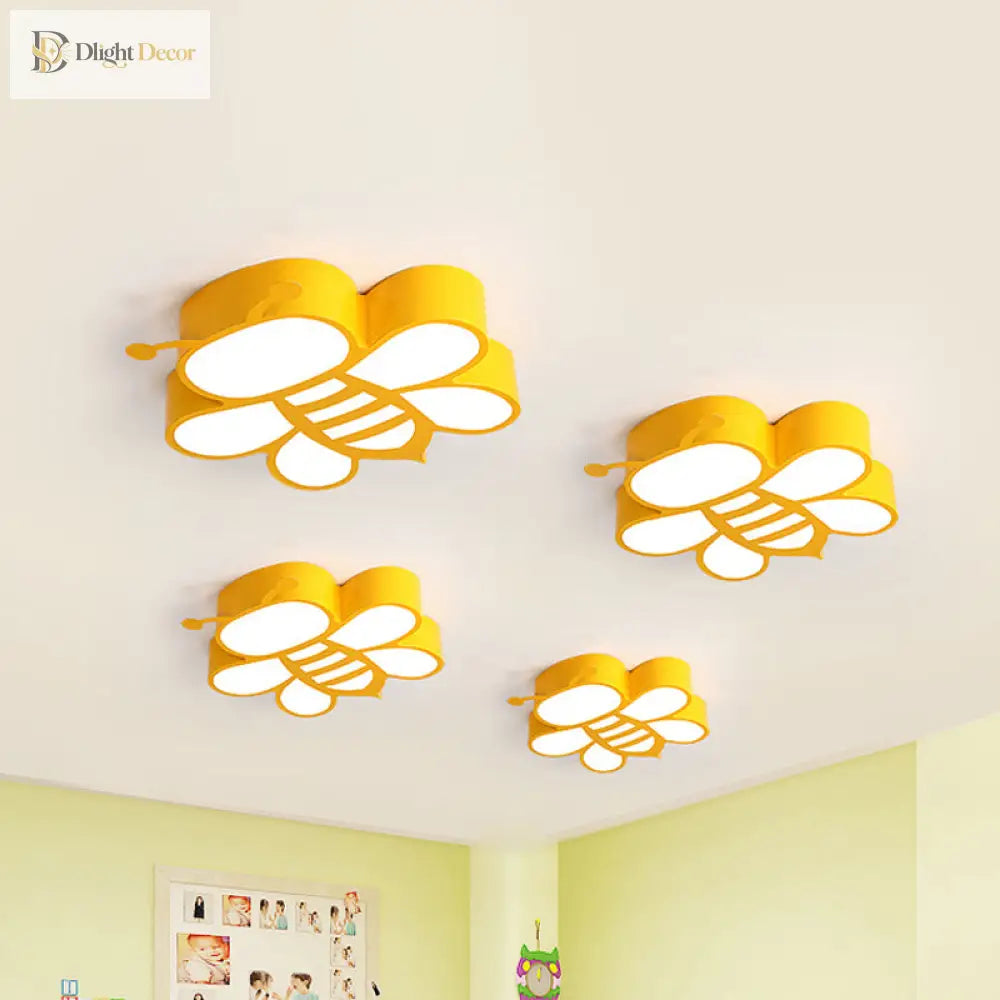 Buzzing With Fun: Cartoon Bee Led Ceiling Lamp For Kids Light Fixtures