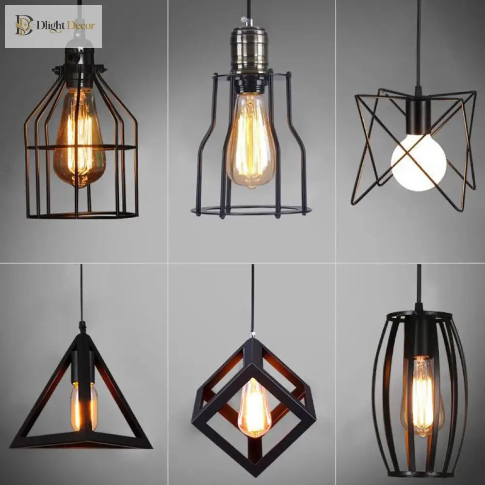Catherine - Adjustable Industrial Pendant Light With Metal Cage (Various Shapes)