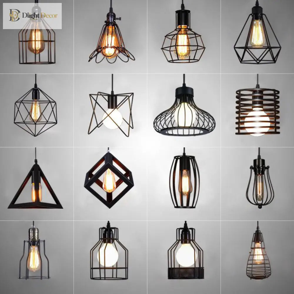 Catherine - Adjustable Industrial Pendant Light With Metal Cage (Various Shapes)