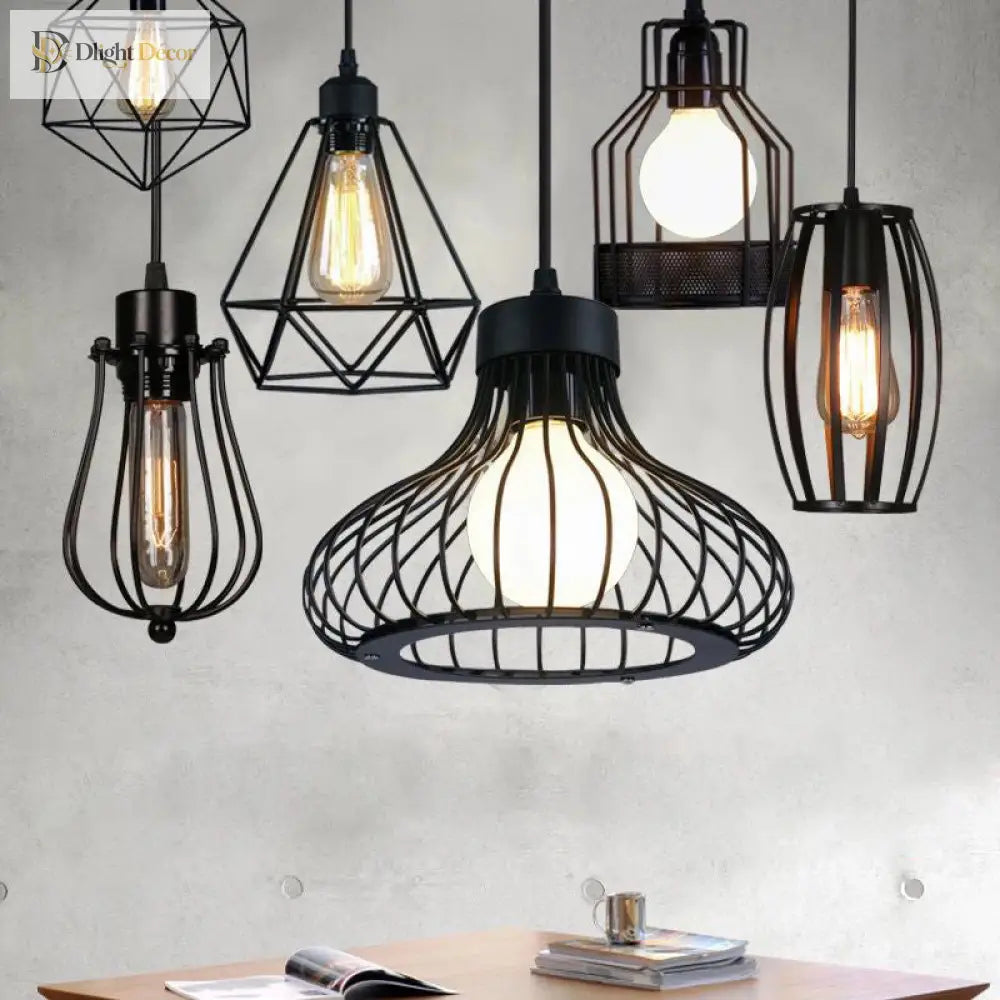 Catherine - Adjustable Industrial Pendant Light With Metal Cage (Various Shapes)