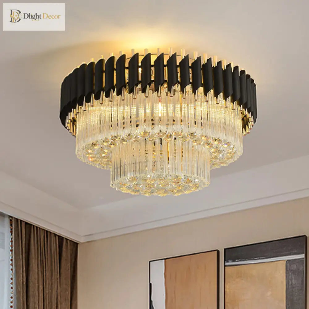 Celeste’s Cascading Crystals: Modern Black Flush Mount Ceiling Light Chandelier
