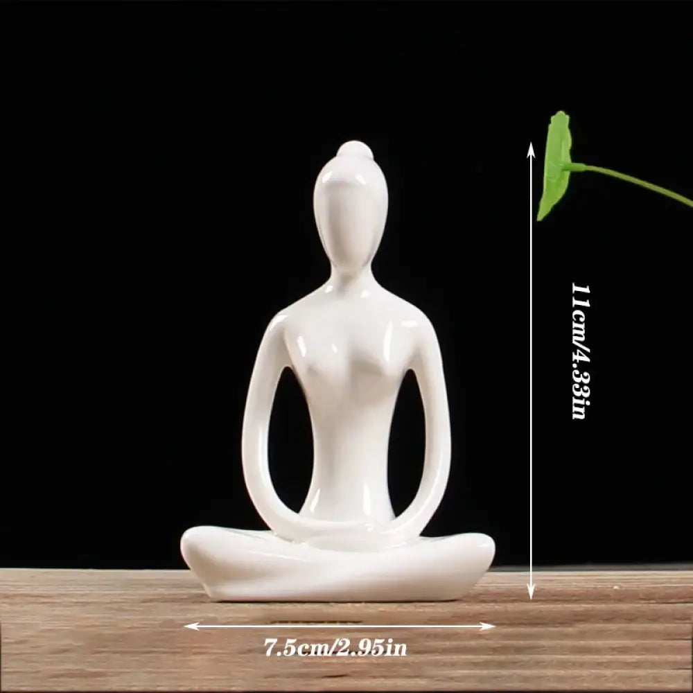 Ceramic Yoga Pose Figurine – Abstract Lady Sculpture in 12 Styles for Home & Studio Decor White A Homedecor