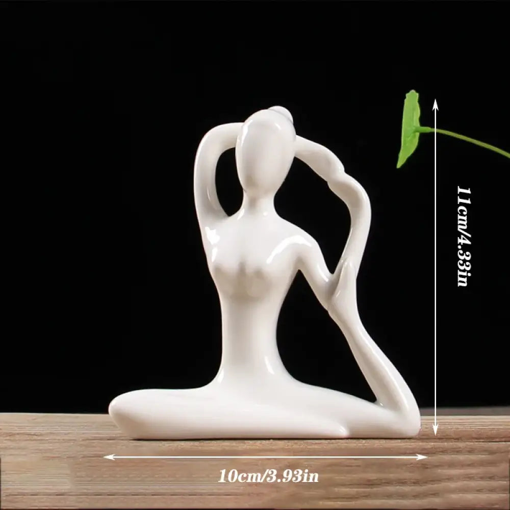 Ceramic Yoga Pose Figurine – Abstract Lady Sculpture in 12 Styles for Home & Studio Decor White F Homedecor