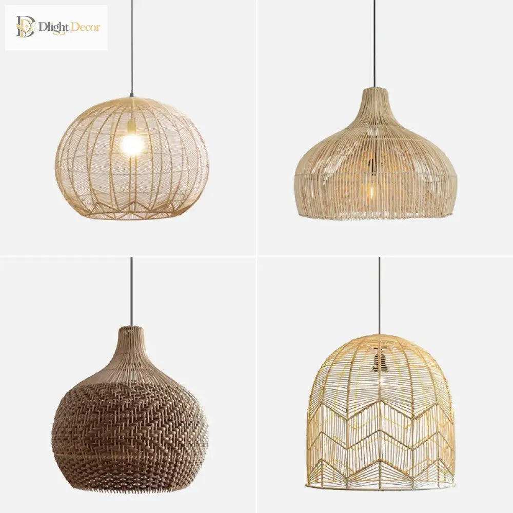 Chinese Creative Hand - Woven Rattan Art Led Pendant Lamp - Retro Decorative Lighting For